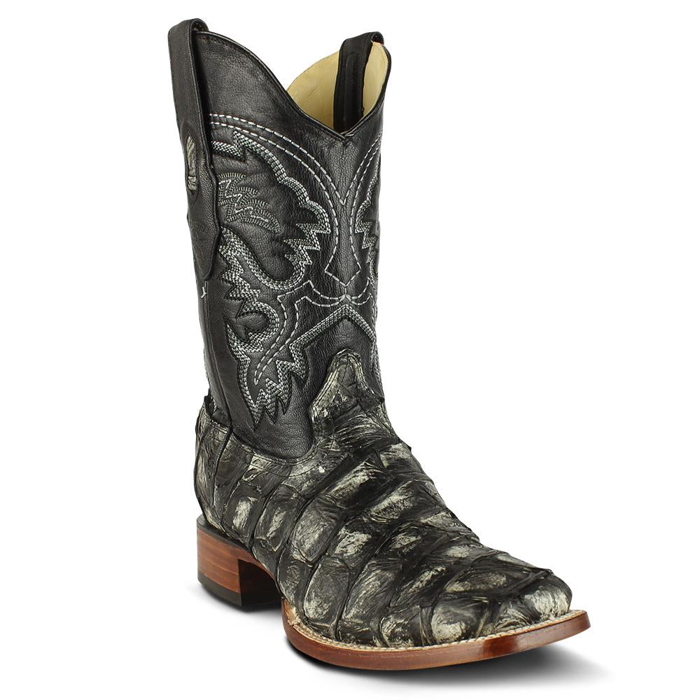 Los Altos Boots Mens #8221081 Wide Square Toe | Genuine Pirarucu Fish Boots | Color Black image 0