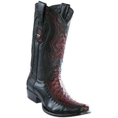 WILD WEST BOOTS #279F0343 MEN'S | COLOR FADED BURGUNDY | MEN’S WILD WEST OSTRICH WITH DEER BOOTS DUBAI TOE HANDCRAFTED image 0