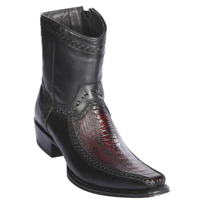 LOS ALTOS BOOTS MENS #76BF0518 LOW SHAFT EUROPEAN SQUARE TOE | GENUINE OSTRICH LEG AND DEER BOOTS | COLOR BLACK CHERRY image 0