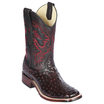 LOS ALTOS BOOTS MENS #8260318 WIDE SQUARE TOE | GENUINE OSTRICH LEATHER BOOTS | COLOR BLACK CHERRY image 0