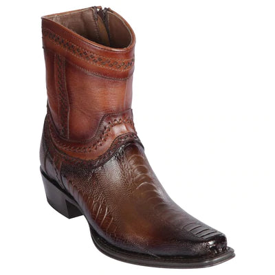 LOS ALTOS BOOTS MENS #76B0516 LOW SHAFT EUROPEAN SQUARE TOE | GENUINE OSTRICH LEG LEATHER BOOTS | COLOR FADED BROWN image 0