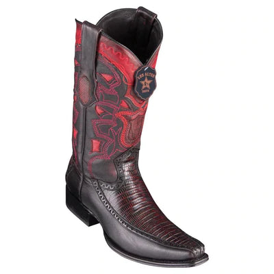 LOS ALTOS BOOTS MENS #76F0718 EUROPEAN SQUARE TOE | GENUINE LIZARD WITH DEER SIDES BOOTS | COLOR BLACK CHERRY image 0