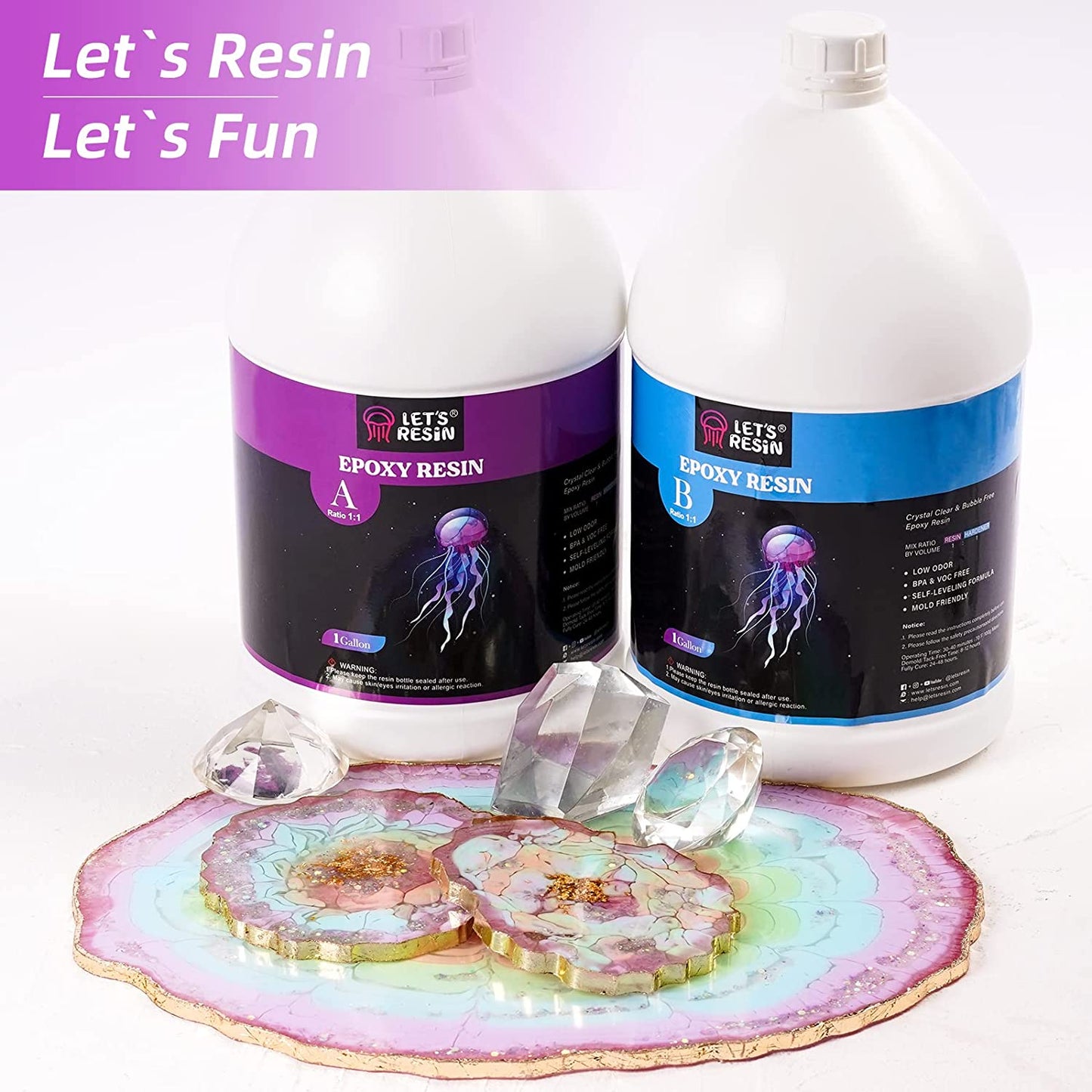 Let's Resin Epoxy Resin Kit, 2 Gallon Deep Pour Epoxy Resin,Bubble Free & Crystal Clear Casting Resin,Fast Curing Resin for Table Top, Countertop, River Table, Wood, Jewelry Making,Art,Craft image 6