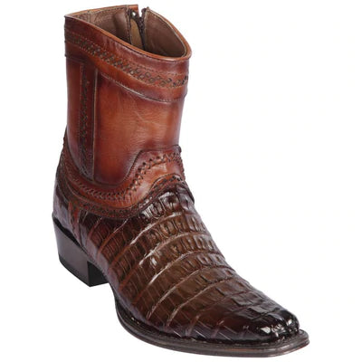 LOS ALTOS BOOTS MENS #76B0116 LOW SHAFT EUROPEAN SQUARE TOE | GENUINE CAIMAN BELLY LEATHER BOOTS | COLOR FADED BROWN image 0