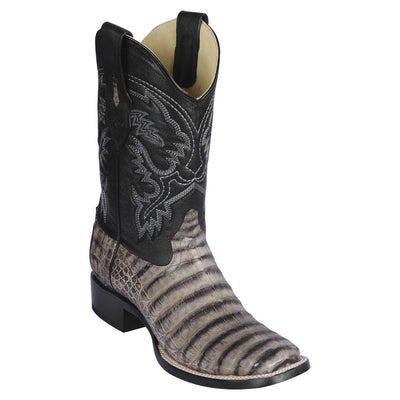 LOS ALTOS BOOTS MENS #8228233 WIDE SQUARE TOE | GENUINE CAIMAN BELLY LEATHER BOOTS | COLOR PORTO GRAY image 0