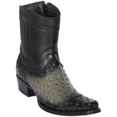 LOS ALTOS BOOTS MENS #76B0338 LOW SHAFT EUROPEAN SQUARE TOE | GENUINE OSTRICH SKIN LEATHER BOOTS | COLOR FADED GRAY image 0