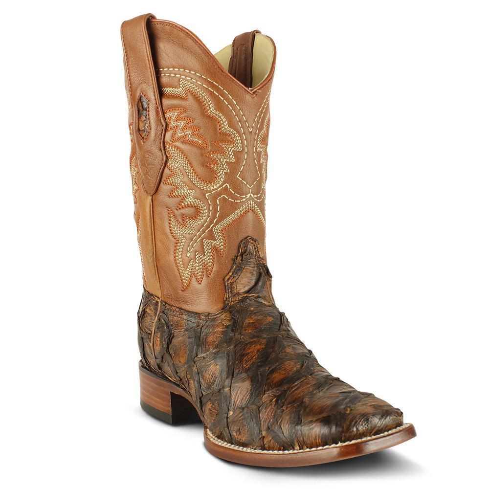Los Altos Boots Mens #8221088 Wide Square Toe | Genuine Pirarucu Fish Boots | Color Rustic Cognac image 0