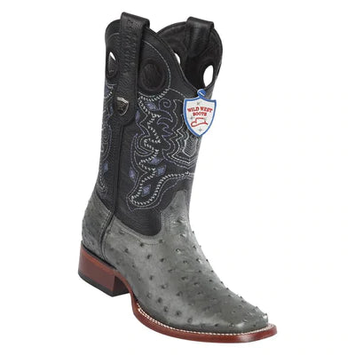 WILD WEST BOOTS #28240309 MEN'S | COLOR GRAY | MEN'S WILD WEST FULL QUILL OSTRICH BOOTS WIDE SQUARE TOE HANDMADE image 0