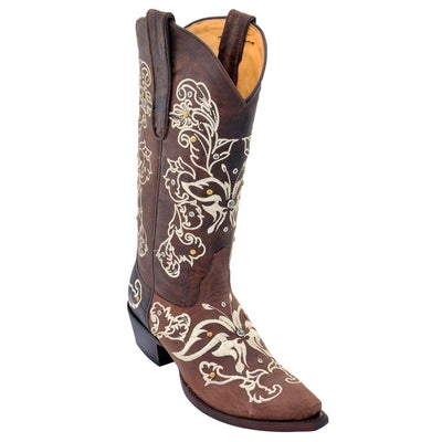 WOMEN'S LOS ALTOS BOOTS WITH HAND EMBROIDERY & SWAROVSKI STONES | COLOR BROWN (34S5094) image 0