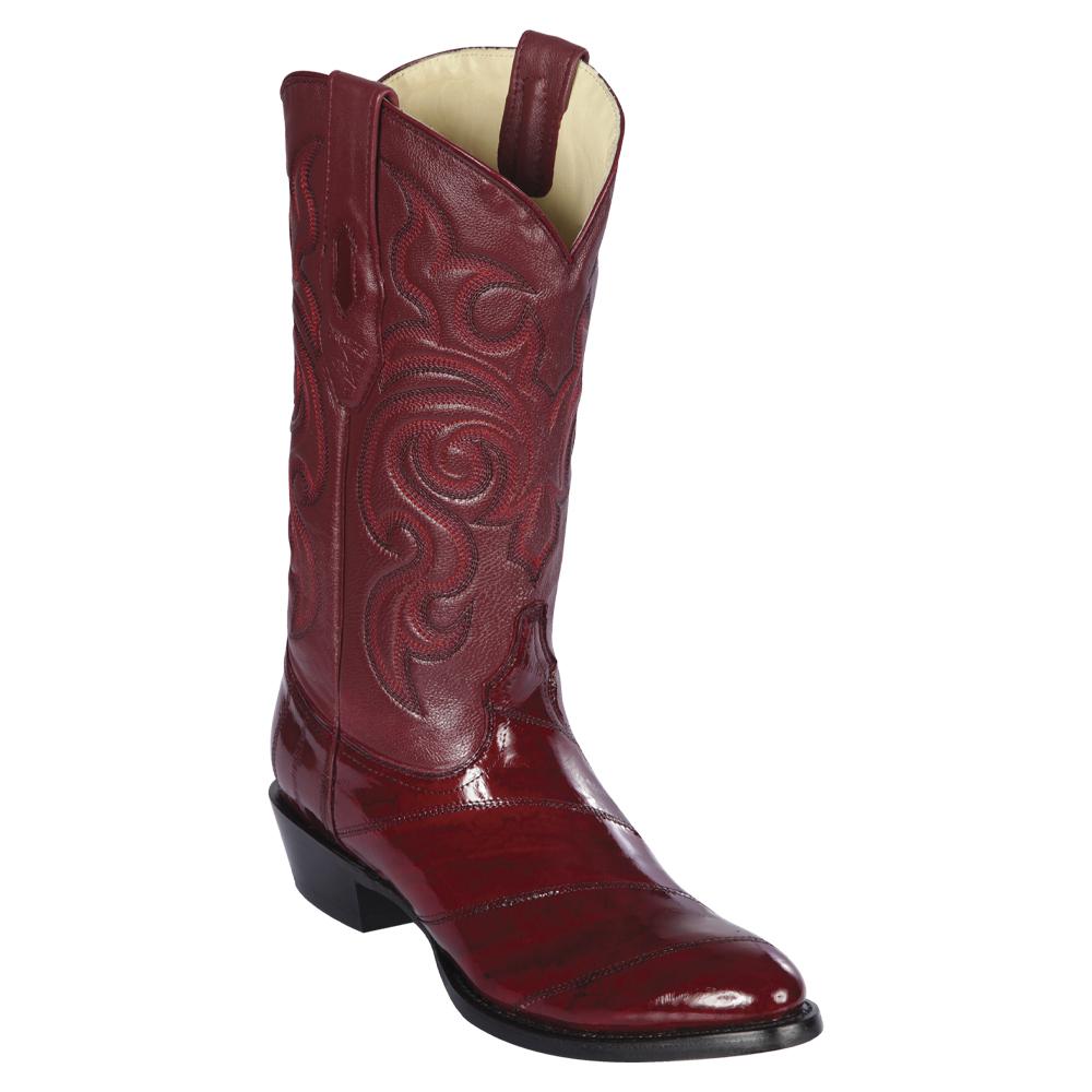 Los Altos Boots Mens #650806 Round Toe | Genuine Eel Skin Boots Handcrafted | Color Burgundy image 0