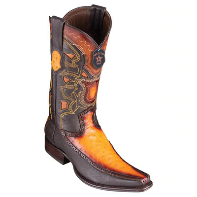 LOS ALTOS BOOTS MENS #76F0301 EUROPEAN SQUARE TOE | GENUINE FULL QUILL OSTRICH WITH DEER SIDES BOOTS | COLOR FADED BUTTERCUP image 0