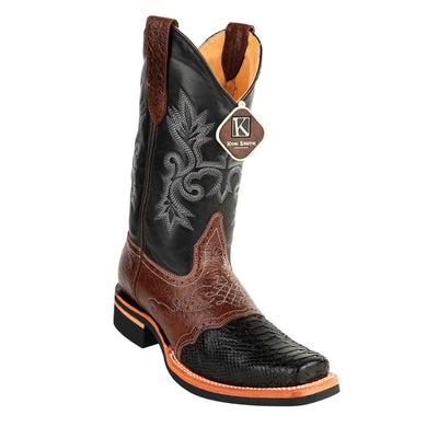 MEN'S KING EXOTIC PYTHON BOOTS RUBBER SOLE & SADDLE VAMP SQUARE TOE BLACK (48165705) image 0