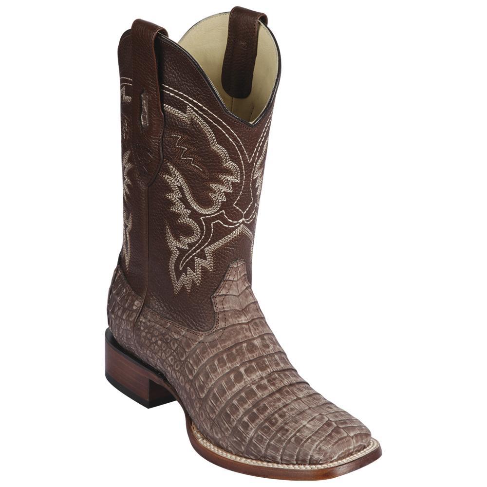 Los Altos Boots Mens #8228234 Wide Square Toe | Genuine Caiman Belly Leather Boots | Color Sahara Brown image 0
