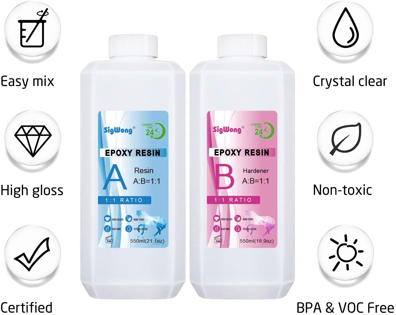 Epoxy Resin Clear Crystal Coating Kit 40oz - 2 Part Casting Resin for Art, Craft, Jewelry Making, River Tables, Bonus Gloves, Measuring Cup, Wooden Sticks, Dropper, Gold Foil Flakes and Tweezers image 6