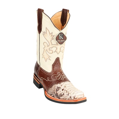 MEN'S KING EXOTIC PYTHON BOOTS RUBBER SOLE & SADDLE VAMP SQUARE TOE NATURAL (48165749) image 0