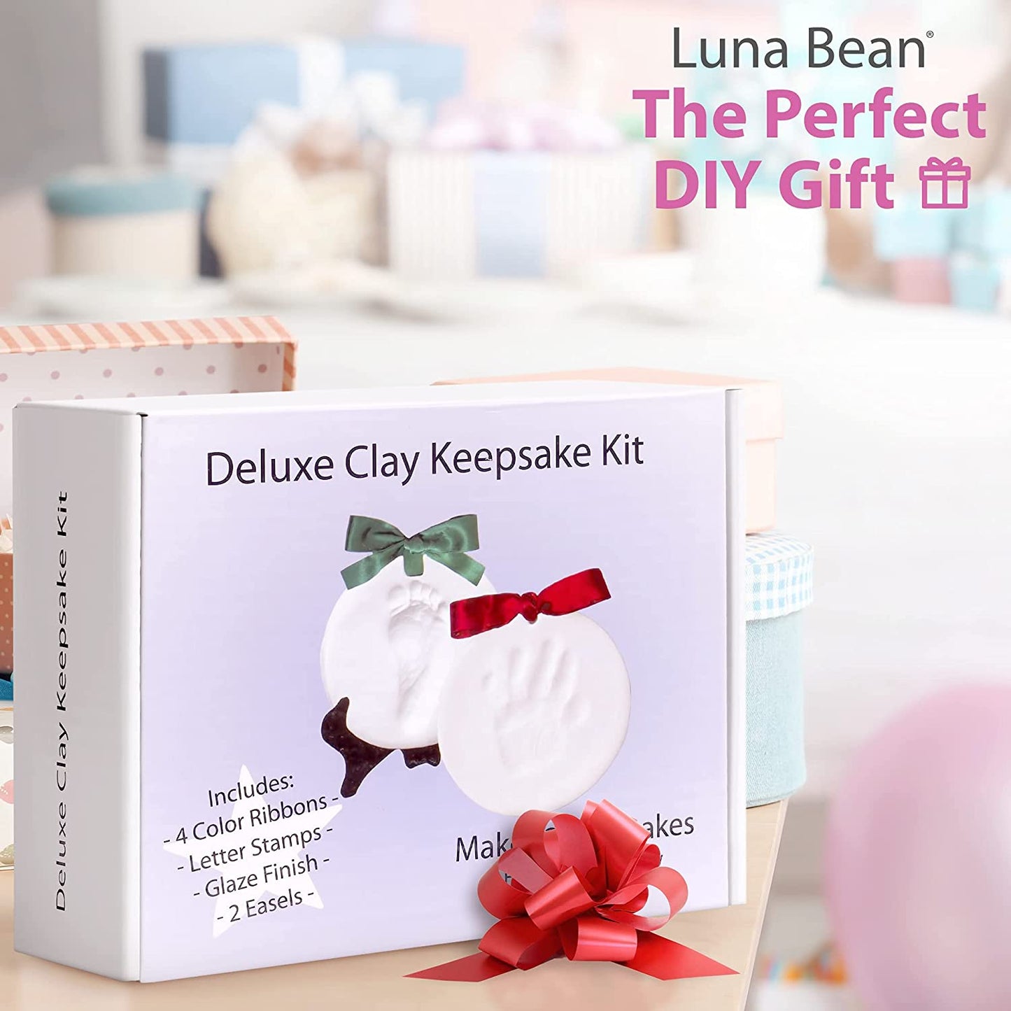 Luna Bean Baby Hand and Footprint Kit - Perfect Baby Keepsake Homemade Ornament Kits for Christmas - Baby Footprint Kit & Inkless Hand and Footprint Kit Holiday Gift - 2Pack W/Ribbons & Easels image 6