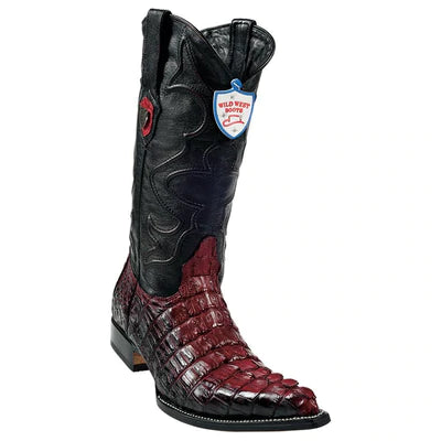 WILD WEST BOOTS #2950129 MEN'S | COLOR BLACK & RED | MEN'S WILD WEST CAIMAN TAIL 3X TOE BOOTS HANDCRAFTED image 0