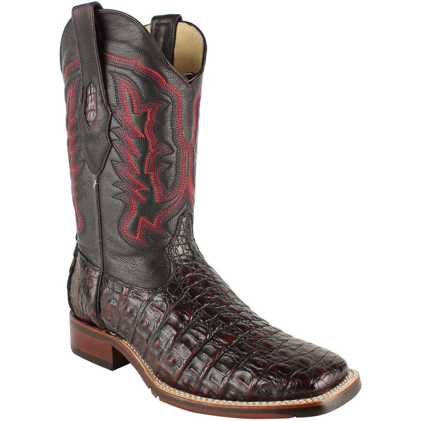 Los Altos Boots Mens #826A1818 Wide Square Toe | Genuine Caiman Flank Leather Boots | Color Black Cherry image 0