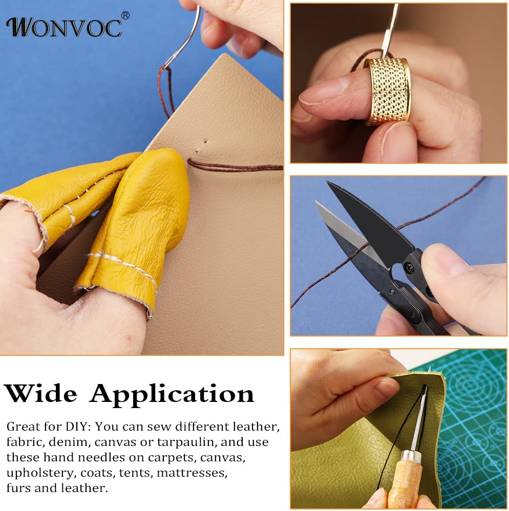 Leather Sewing Kit, Leather Sewing Upholstery Repair Kit with Large-Eye Stitching Needles, Waxed Thread, Awl, Leather Craft Repair Kit for DIY Leather Hand Craft image 6