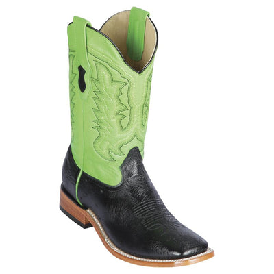 LOS ALTOS BOOTS MENS #8279705V WIDE SQUARE TOE | GENUINE SMOOTH OSTRICH LEATHER BOOTS | COLOR BLACK AND GREEN image 0