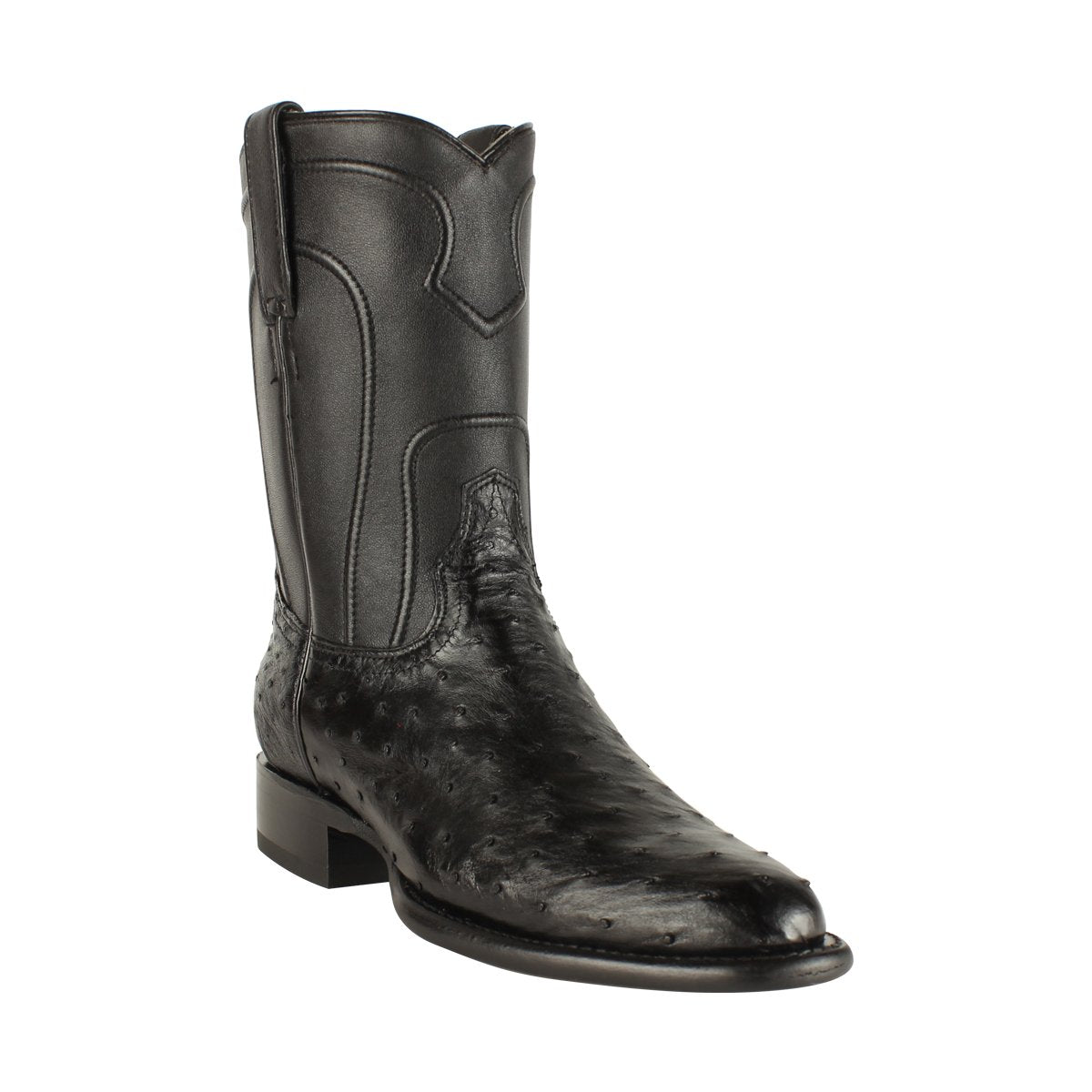 Los Altos Boots Mens #690305 Roper Style | Ostrich Boots Handcrafted | Color Black image 0