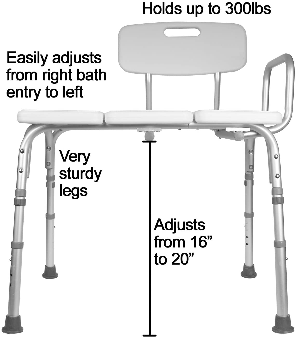 Carex Tub Transfer Bench - Shower Chair Transfer Bench with Height Adjustable Legs - Convertible to Right or Left Hand Entry image 5