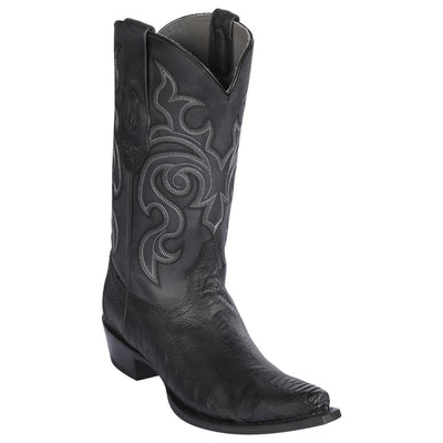 LOS ALTOS BOOTS MENS #94G0505 SNIP TOE | GENUINE OSTRICH LEG BOOTS | COLOR BLACK | GREASY FINISH image 0