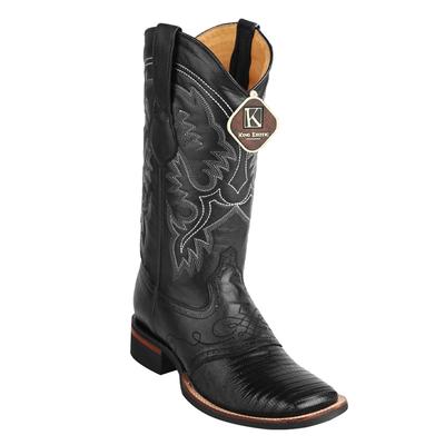 MEN'S KING EXOTIC TEJU LIZARD SQUARE TOE BOOTS WITH SADDLE HANDMADE BLACK (48230705) image 0
