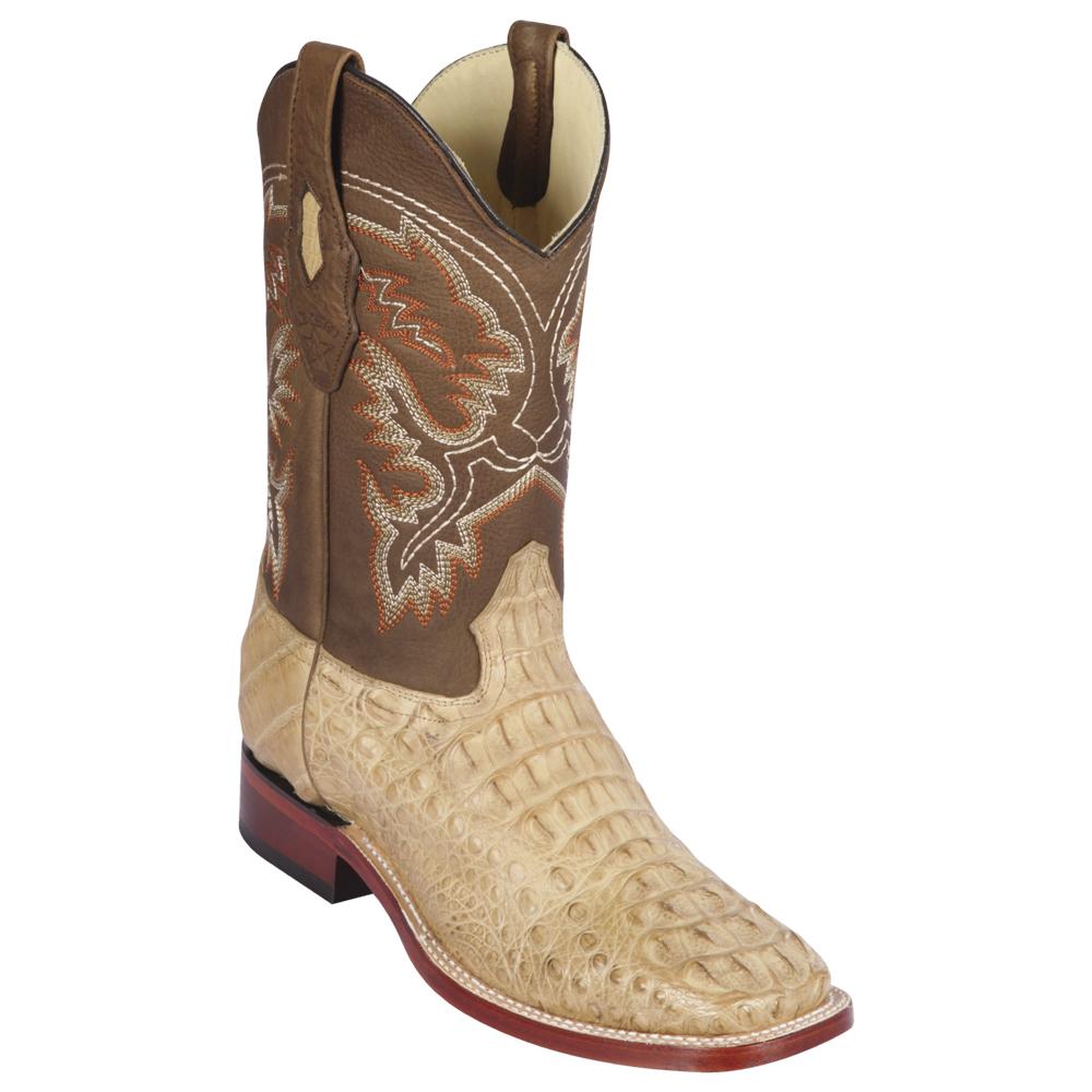 Los Altos Boots Mens #822G0251 Wide Square Toe | Genuine Caiman Hornback Leather Boots | Color Honey | Greasy Finish image 0