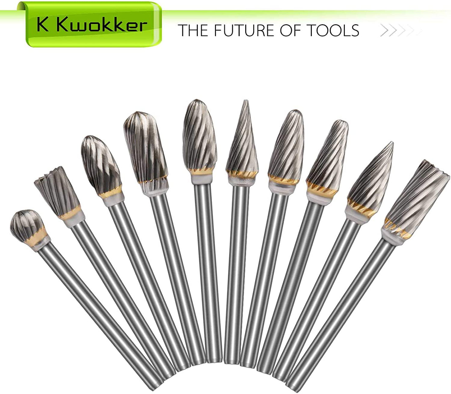 K Kwokker Tungsten Carbide Burr Set 1/8 Shank Diamond Files HRA85 Rotary Tool Accessory Kit, Drill Chucks Accessories for Dremel Rotary Drill Air Die Grinder for Metal Polishing, Wood Carving image 6