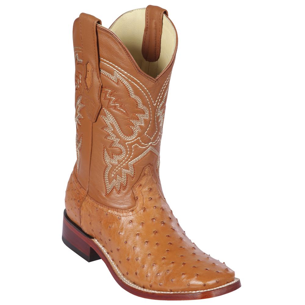 Los Altos Boots Mens #8220351 Wide Square Toe | Genuine Ostrich Leather Boots | Color Honey image 0