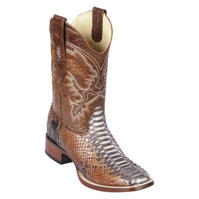 LOS ALTOS BOOTS MENS #8225788 WIDE SQUARE TOE | GENUINE PYTHON SNAKESKIN LEATHER BOOTS | COLOR RUSTIC COGNAC image 0
