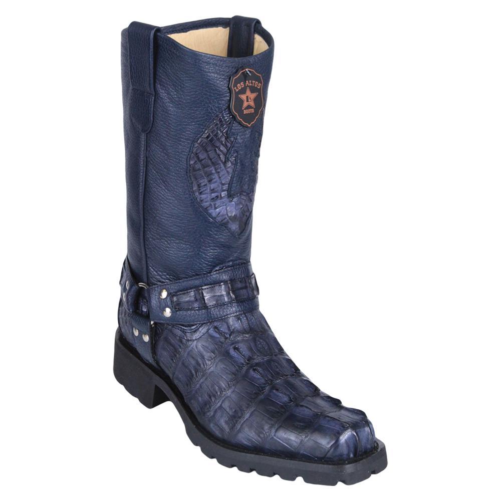 Los Altos Boots Mens #55T0110 Biker Boot | Genuine Caiman Tail Leather Boots | Color Navy Blue image 0