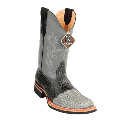MEN'S KING EXOTIC PYTHON BOOTS RUBBER SOLE & SADDLE VAMP SQUARE TOE GRAY (48165709) image 0