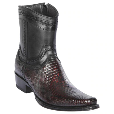 LOS ALTOS BOOTS MENS #76B0718 LOW SHAFT EUROPEAN SQUARE TOE | GENUINE TEJU LIZARD LEATHER BOOTS | COLOR BLACK CHERRY image 0