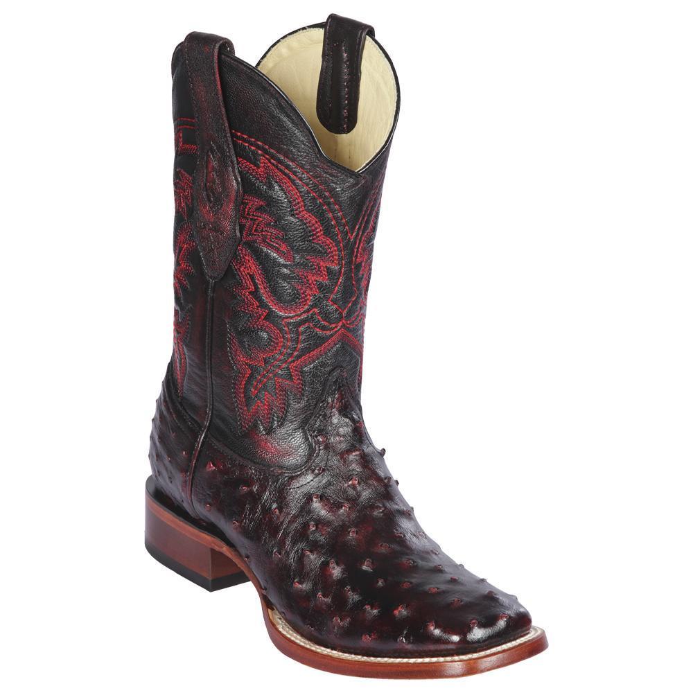 Los Altos Boots Mens #8220318 Wide Square Toe | Genuine Full Quill Ostrich Leather Boots | Color Black Cherry image 0