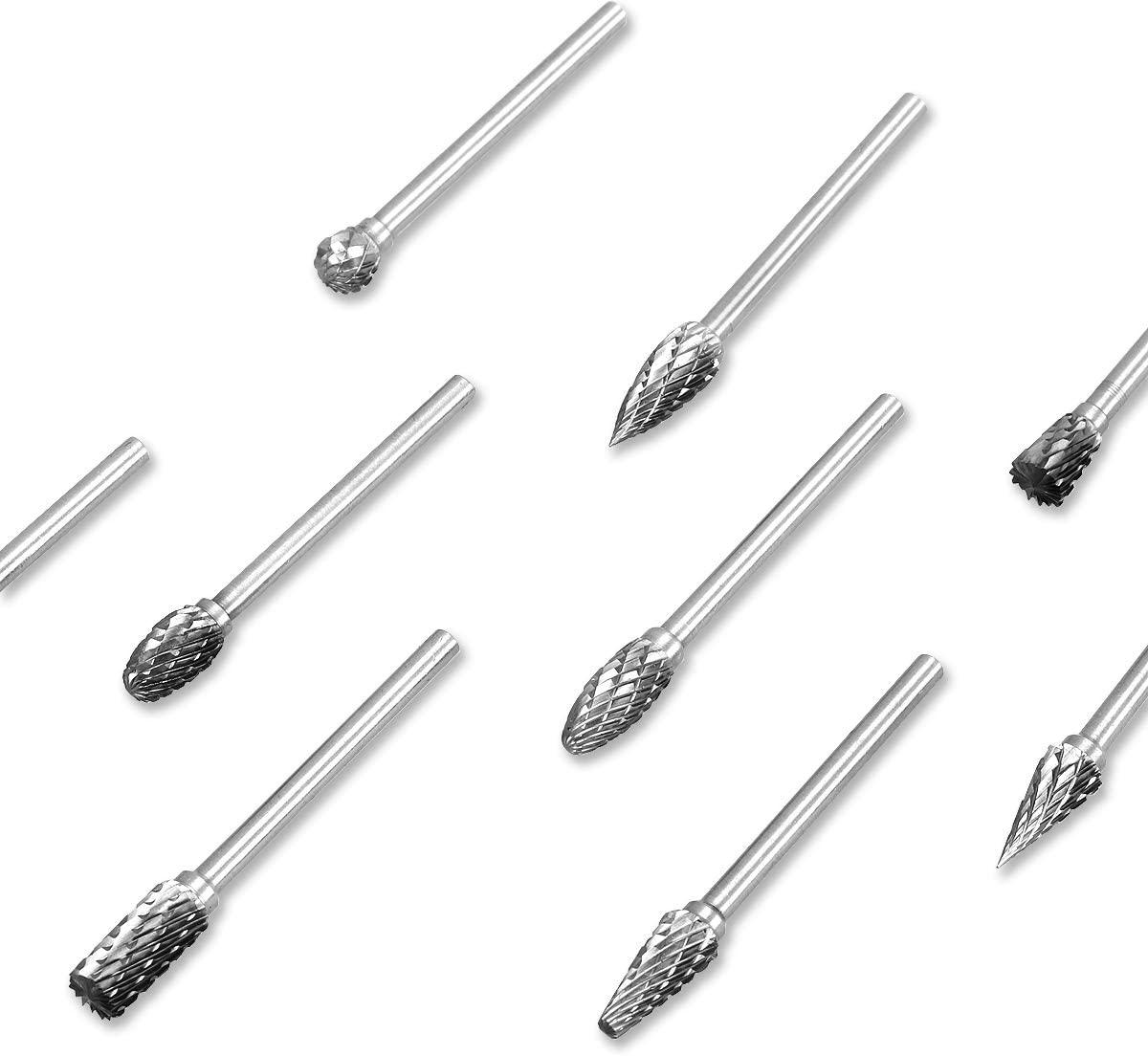 COMOWARE Rotary Burr Set 10pcs 1/8 Tungsten Carbide Rotary File Solid Carbide Rotary Burr Set Drill Grinding Cutter Tools Bits Set, for DIY Wood-working Carving, Metal Polishing, Engraving, Drilling image 7