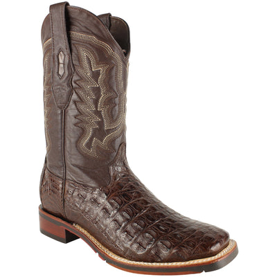 LOS ALTOS BOOTS MENS #826A1807 WIDE SQUARE TOE | GENUINE CAIMAN FLANK LEATHER BOOTS | COLOR BROWN image 0