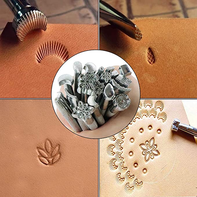 WHDZ 52pcs Leather Sewing Tools Kit DIY Leather Craft Tools Hand Stitching Tool Set, Prong Punch, Leather Stamping Tools, Wax Ropes Needles for Stitching Punching Cutting Sewing DIY Leather Craft Work image 5