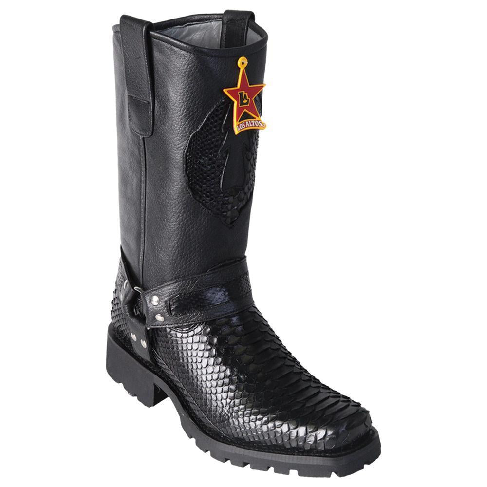 Los Altos Boots Mens #55T5705 Biker Boot | Genuine Python Snakeskin Leather Boots | Color Black image 0