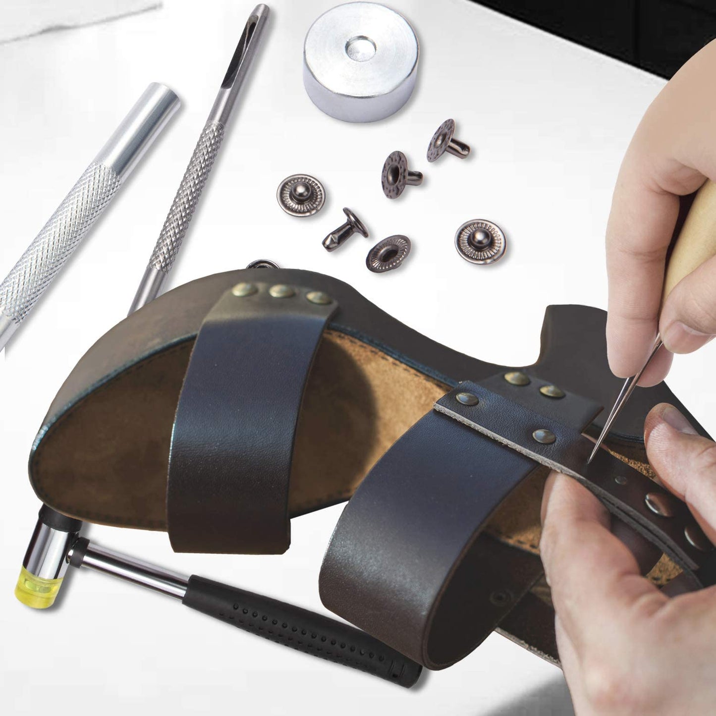 Dorhui 194 Pieces Leather Working Tools with Instruction,Leather Stamping Tools with Cutting Mat Snaps and Rivets Kit, Stitching Groover, Prong Punch, Leather Saddle Making Tools for DIY Leather Craft image 7
