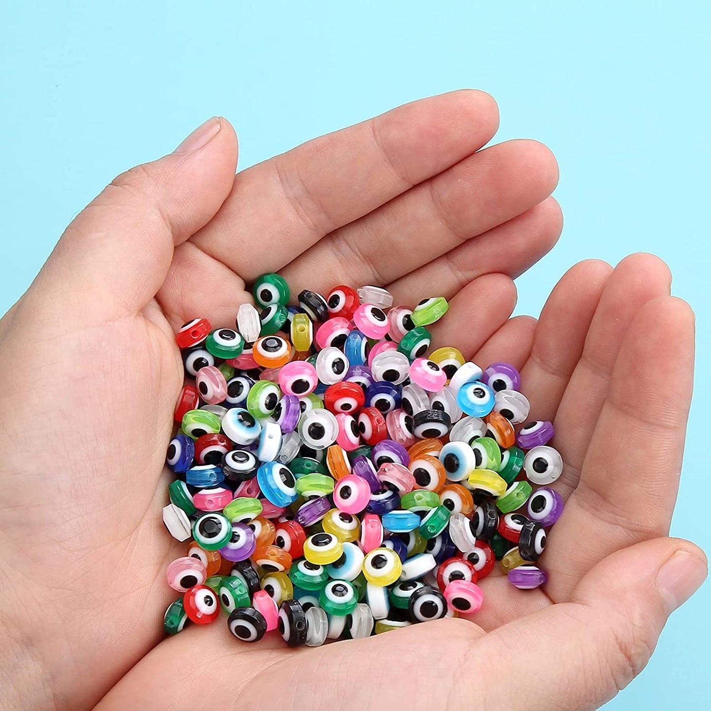200 Pieces Flat Round Evil Eye Beads Handmade Resin Lampwork Beads 8mm Charms Spacer Beads for Bracelets Necklace Jewelry Craft Making(Mix Colors) image 4