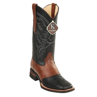 MEN'S KING EXOTIC BOOTS GENUINE LEATHER WITH SADDLE VAMP HANDCRAFTED BLACK & BROWN (48232705) image 0