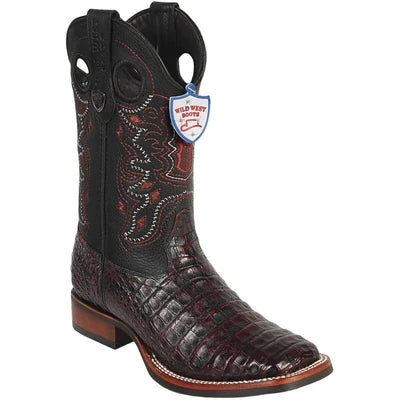WILD WEST BOOTS #28258218 MEN'S | COLOR BLACK CHERRY | MEN'S WILD WEST CAIMAN BELLY BOOTS WIDE SQUARE TOE RUBBER SOLE HANDCRAFTED image 0