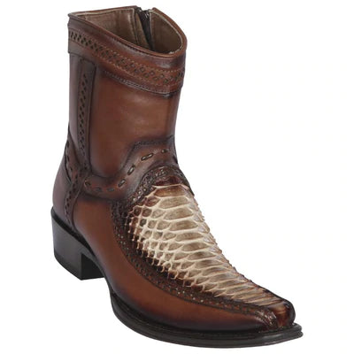LOS ALTOS BOOTS MENS #76BF5785 LOW SHAFT EUROPEAN SQUARE TOE | GENUINE PYTHON AND DEER BOOTS | COLOR RUSTIC BROWN image 0