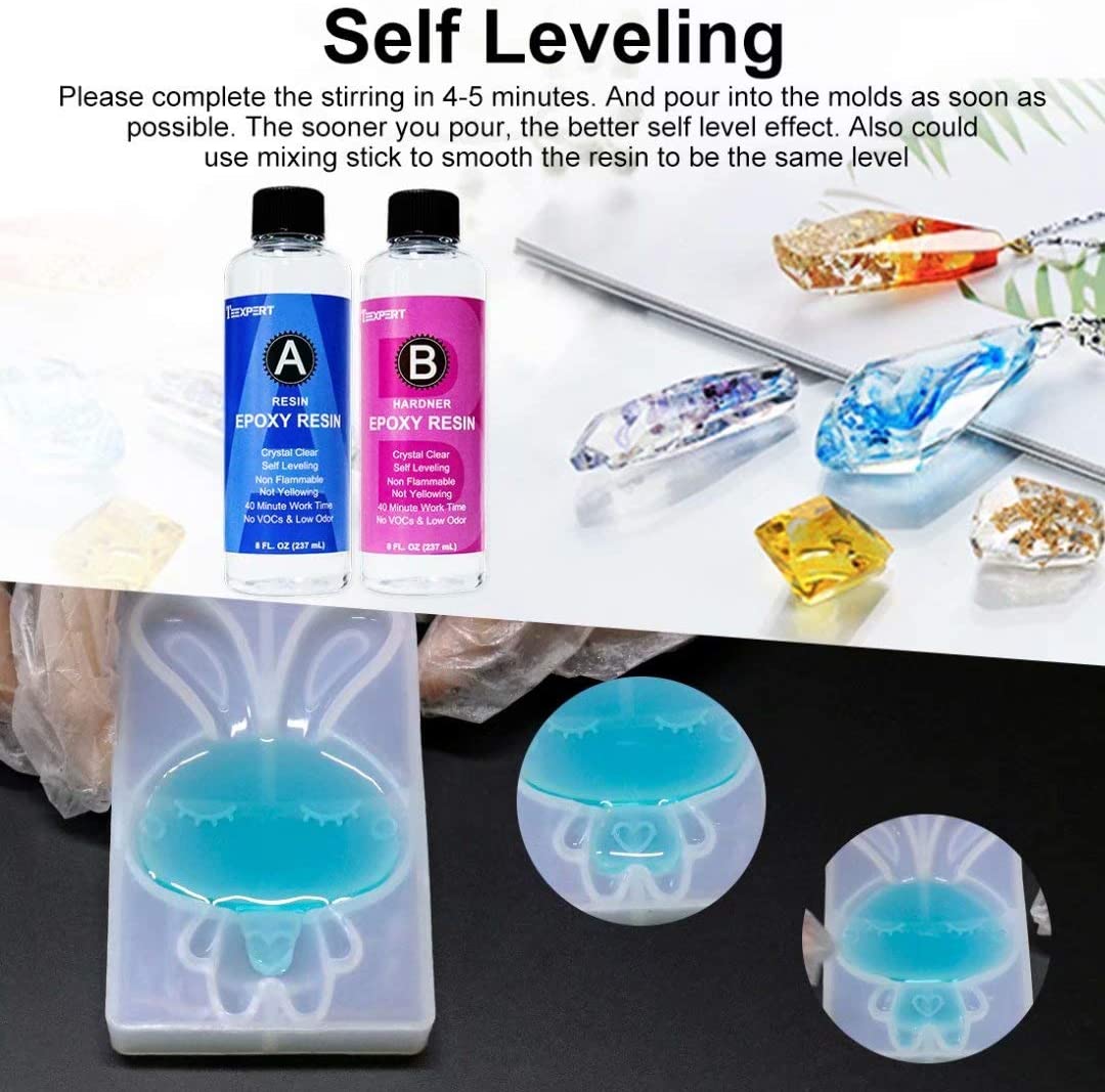 Teexpert 16OZ Epoxy Resin - Crystal Clear Resin Kit for Jewelry DIY Art Crafts Cast Coating Wood,Easy Cast Resin Bonus with 4 Sticks,2 Graduated Cups, 2 Pairs Gloves, 2 Droppers, 2 Beak Covers image 6
