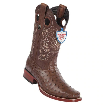 WEST BOOTS #28180307 MEN'S | COLOR BROWN | MEN’S WILD WEST FULL QUILL OSTRICH SQUARE TOE BOOTS HANDMADE image 0