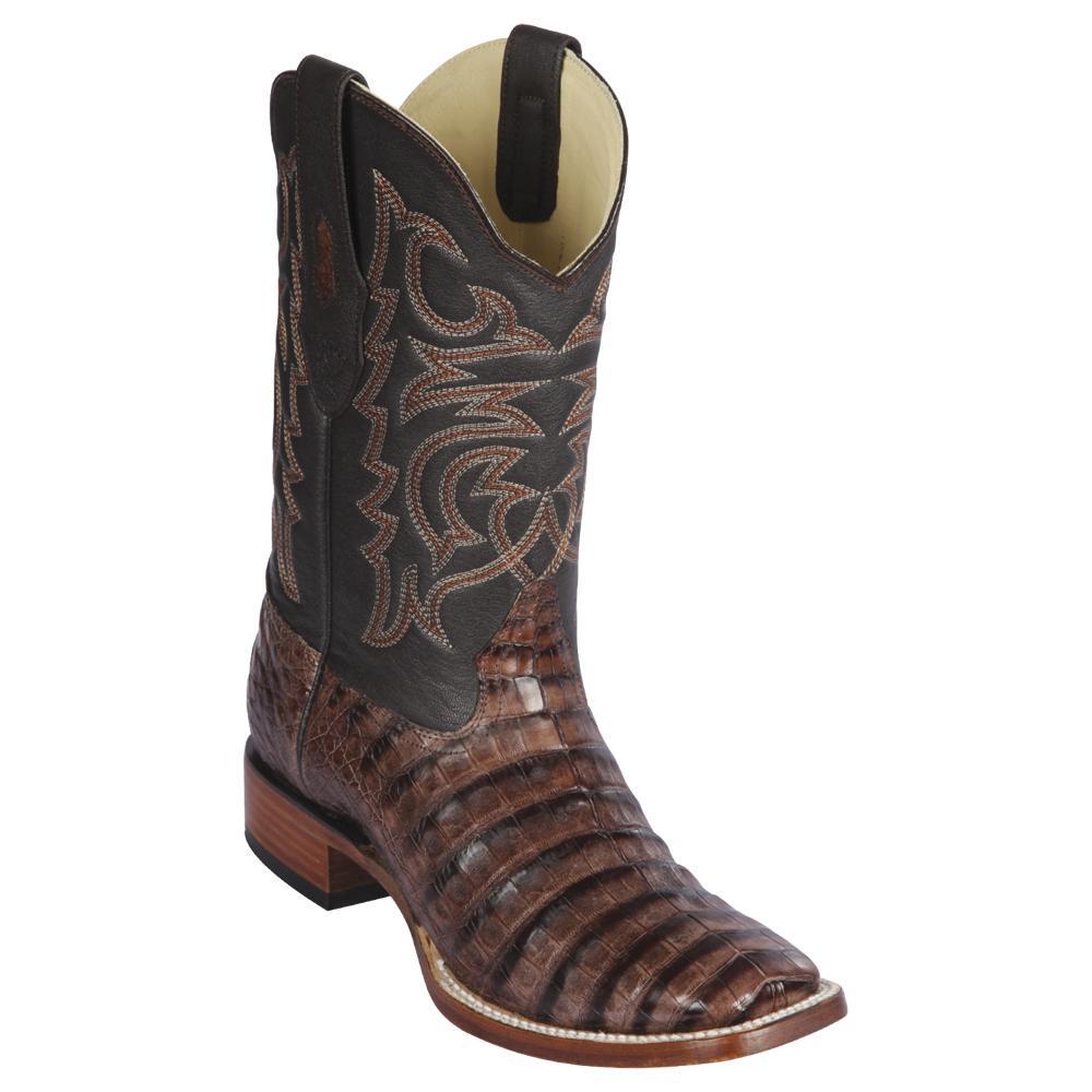 Los Altos Boots Mens #8228266 Wide Square Toe | Genuine Caiman Belly Leather Boots | Color Porto Brown image 0