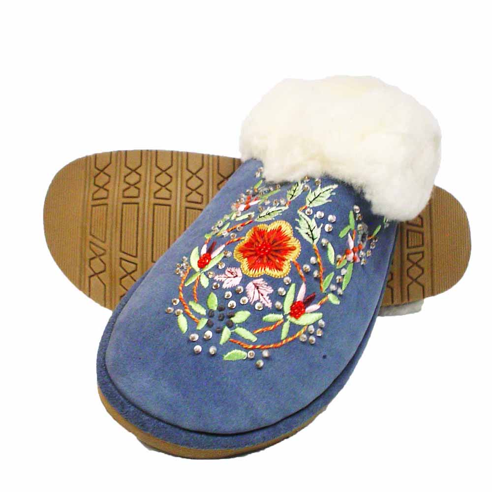 Cloud Nine Sheepskin Women Slippers Flowers Design Blue Size Ladies - XLarge image 0