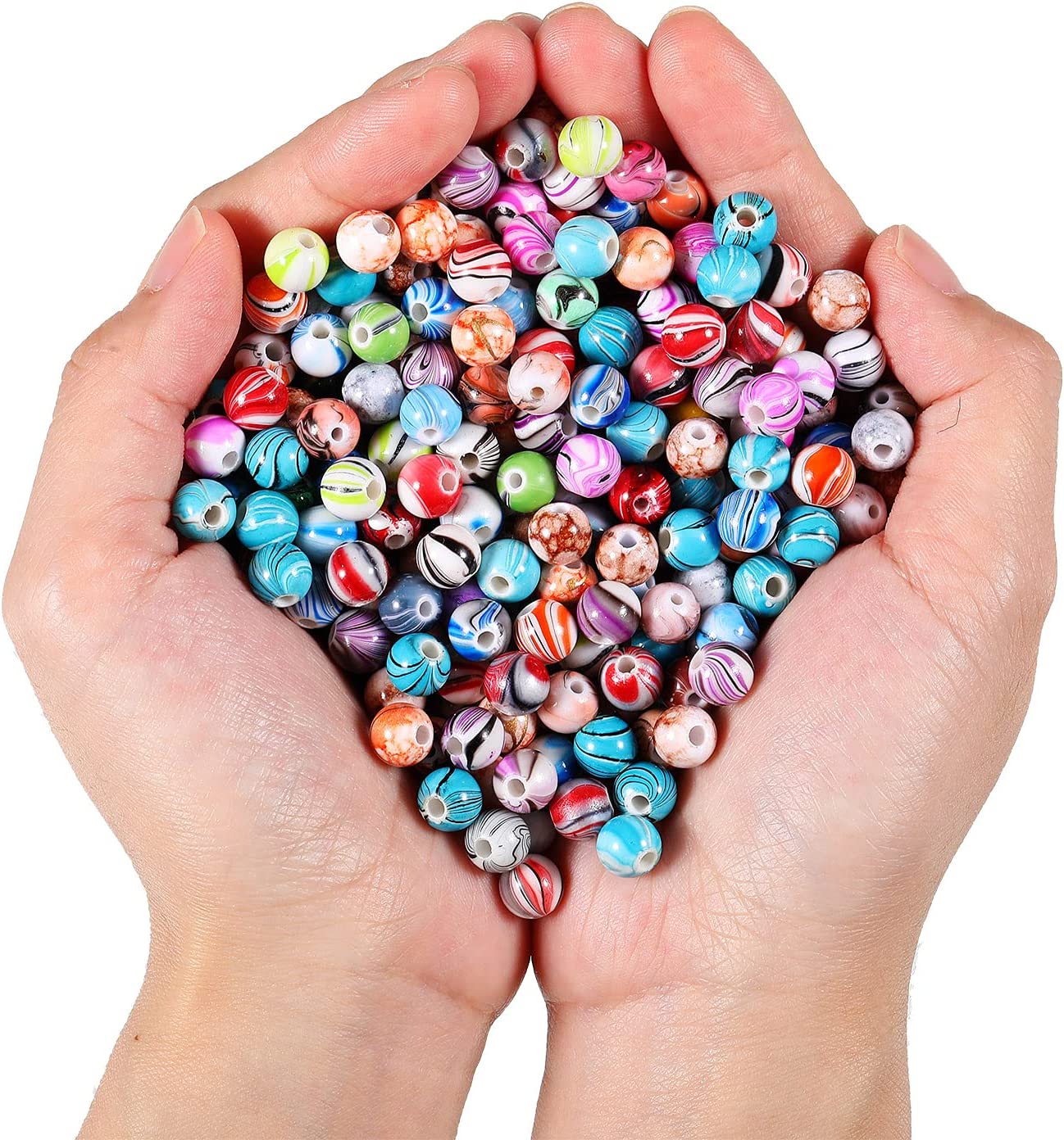 500 Pieces Acrylic Beads 8 mm Multicolor Acrylic Round Loose Beads for Bracelets and Necklaces Jewelry Making Supplies, Random Color (Ink Pattern) image 5
